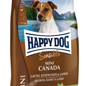 happy dog sensible mini canada teraviljavaba täissööt väikest kasvu täiskasvanud koertele lõhe, küüliku & lambalihaga 4 kg.